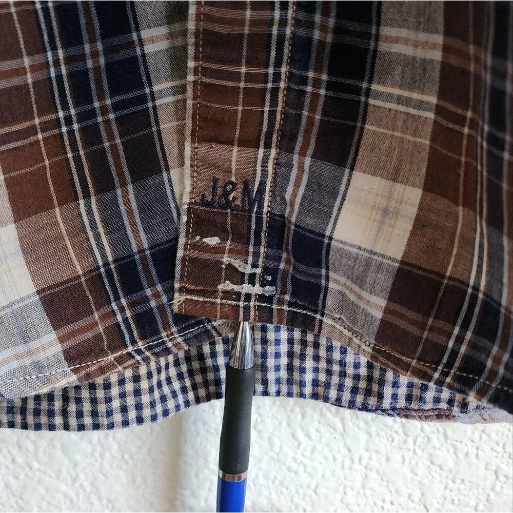 Johnston & Murphy Tailored Fit Men's XL Plaid Button Front Long Sleeve Shirt